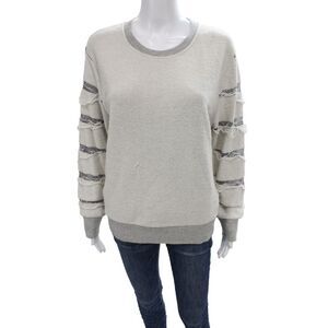 IRO Jeans Women Beige Striped Jersey T-Shirt Long Sleeve Crew Neck Size S